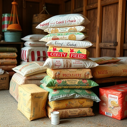 Stack of bird feed parcels indoors