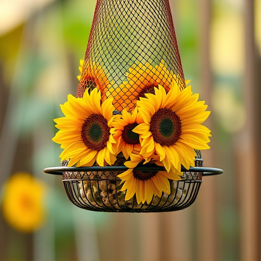 Sunflower hearts in hanging mesh feeder