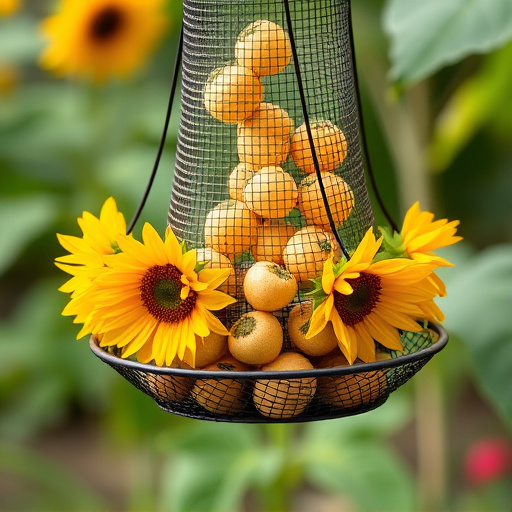 Sunflower hearts in hanging mesh feeder