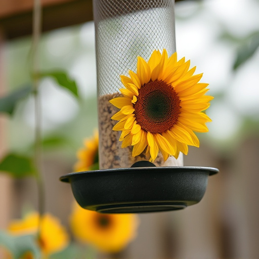 Sunflower hearts in hanging mesh feeder