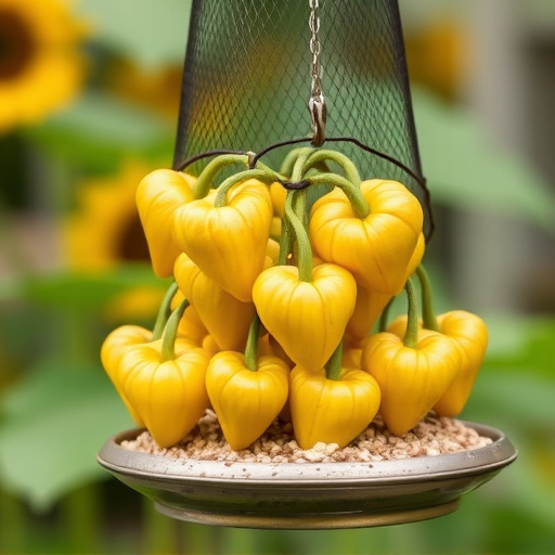 Sunflower hearts in hanging mesh feeder