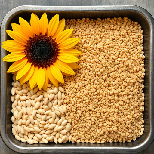 Sunflower seeds and millet in tray