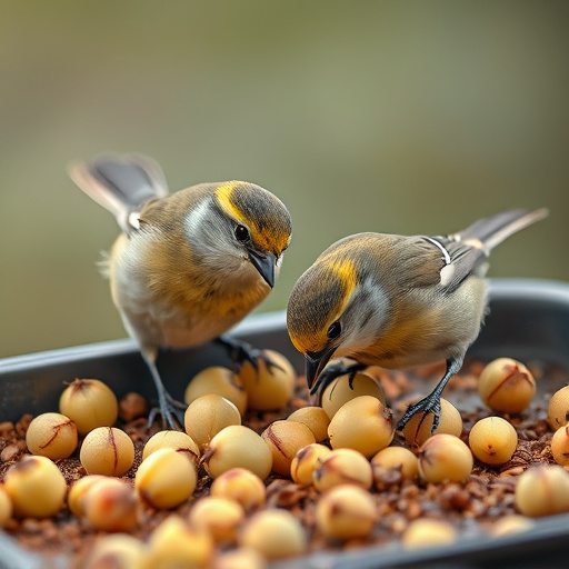 Tits feeding from tray of sunflower hearts