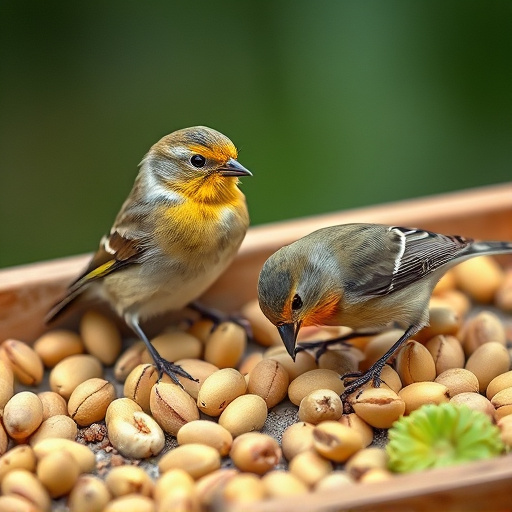 Tits feeding from tray of sunflower hearts