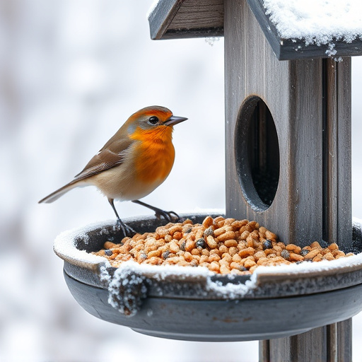Winter bird food on frosty bird table