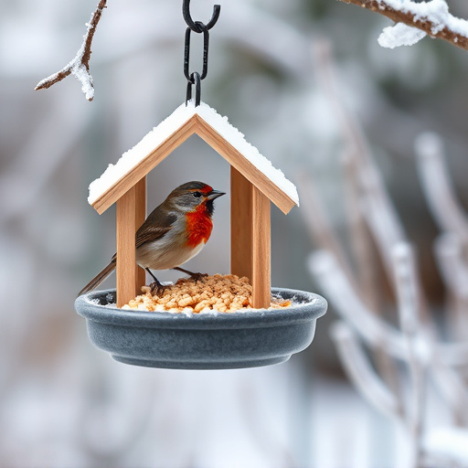 Winter bird food on frosty bird table