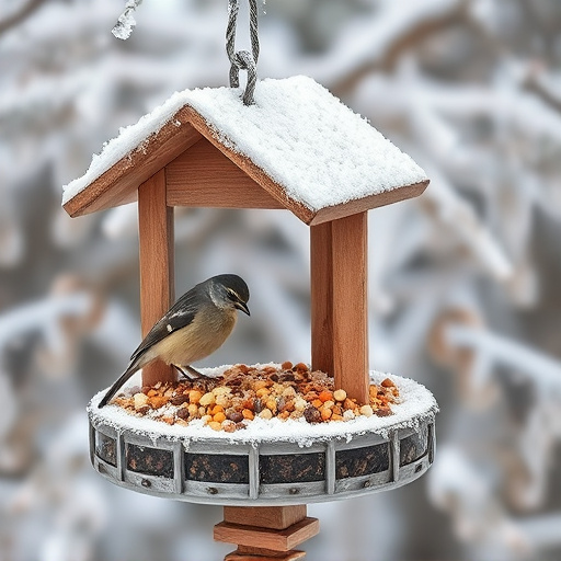 Winter bird food on frosty bird table