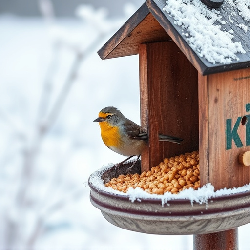 Winter bird food on frosty bird table