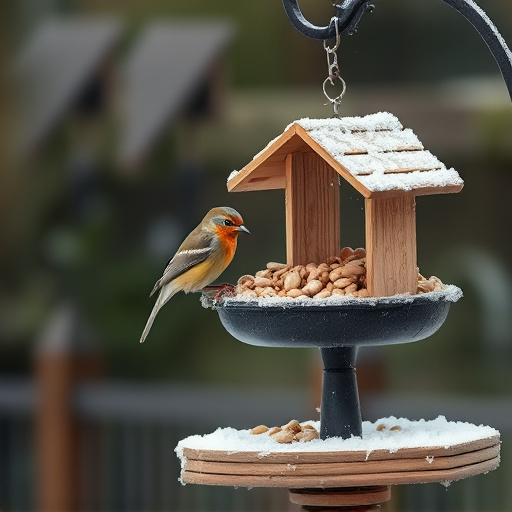 Winter bird food on frosty bird table
