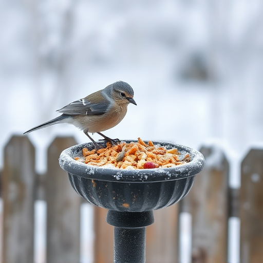 Winter bird food on frosty bird table