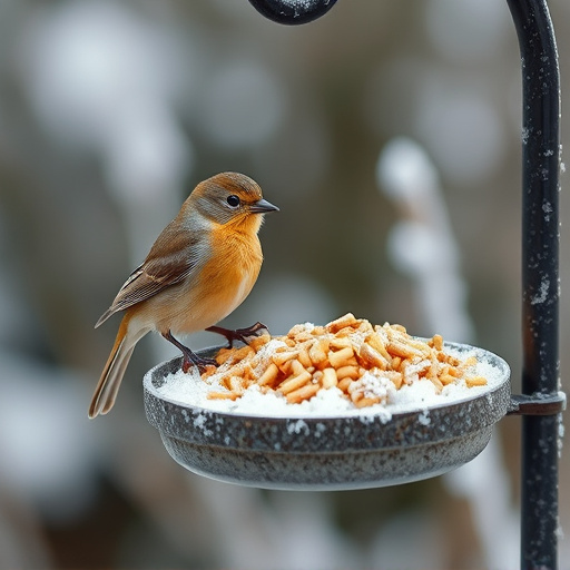 Winter bird food on frosty bird table