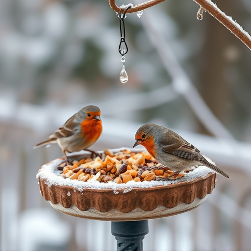 Winter bird food on frosty bird table