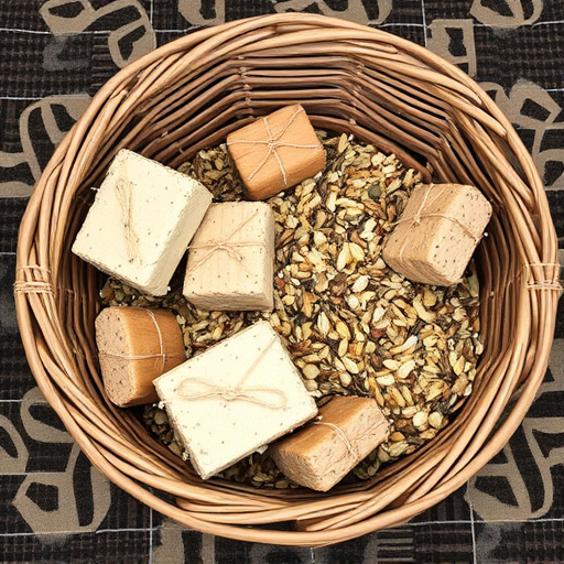Basket with suet blocks and seed mix