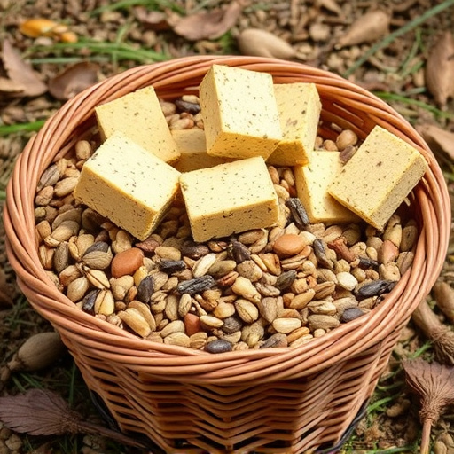 Basket with suet blocks and seed mix