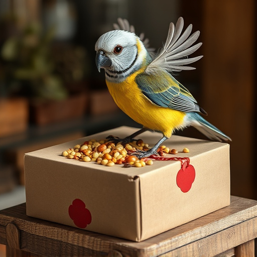 Bird food delivery with feathers on box
