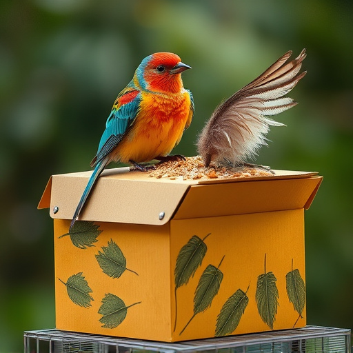 Bird food delivery with feathers on box