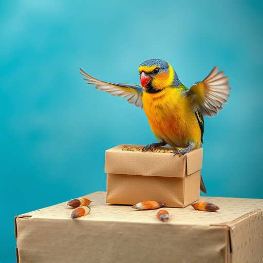Bird food delivery with feathers on box