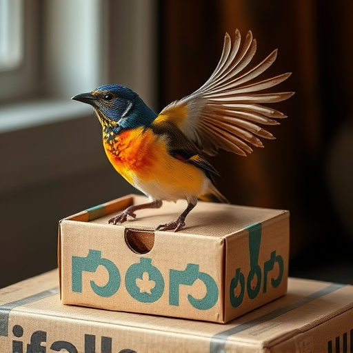 Bird food delivery with feathers on box