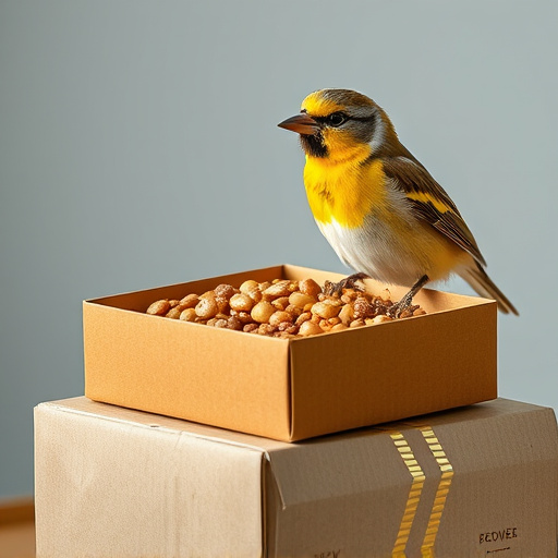 Bird food delivery with feathers on box