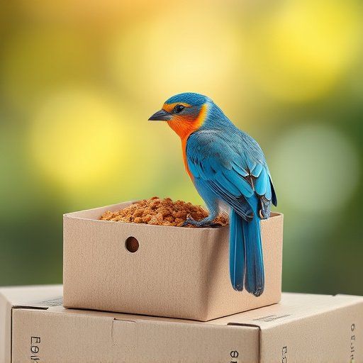 Bird food delivery with feathers on box