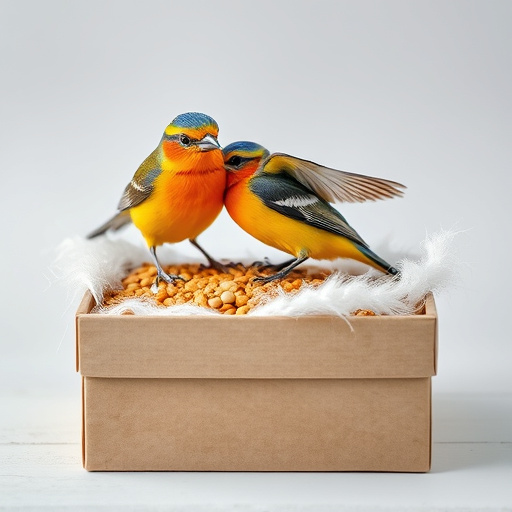 Bird food delivery with feathers on box
