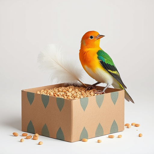 Bird food delivery with feathers on box