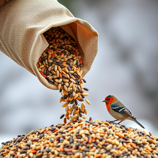 Bird seed being poured from sack