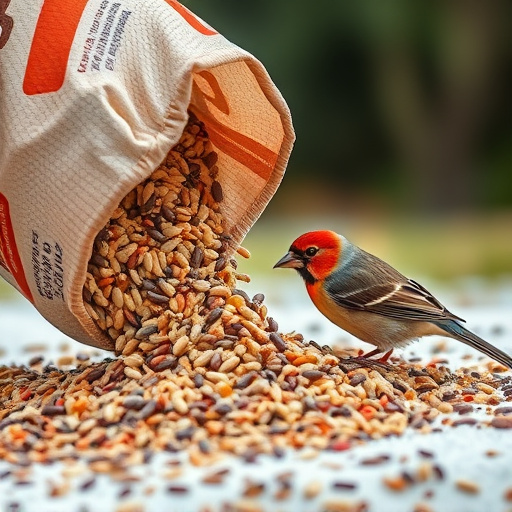 Bird seed being poured from sack