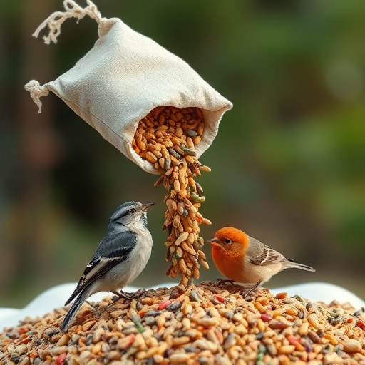 Bird seed being poured from sack