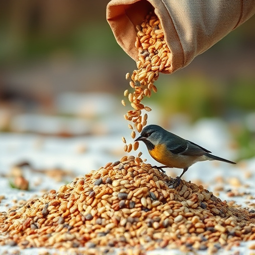 Bird seed being poured from sack