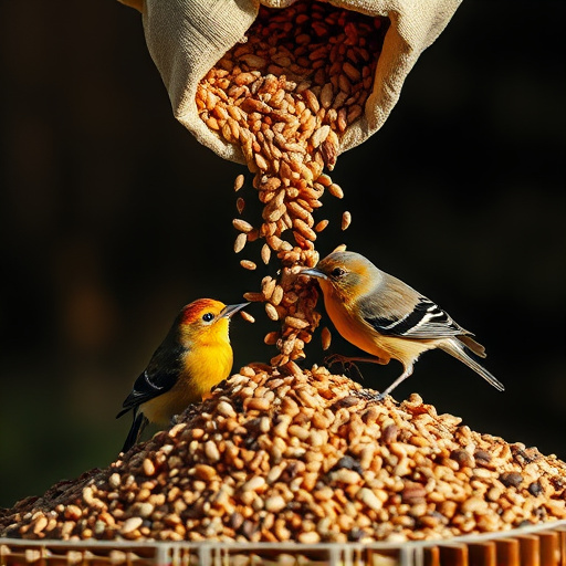 Bird seed being poured from sack
