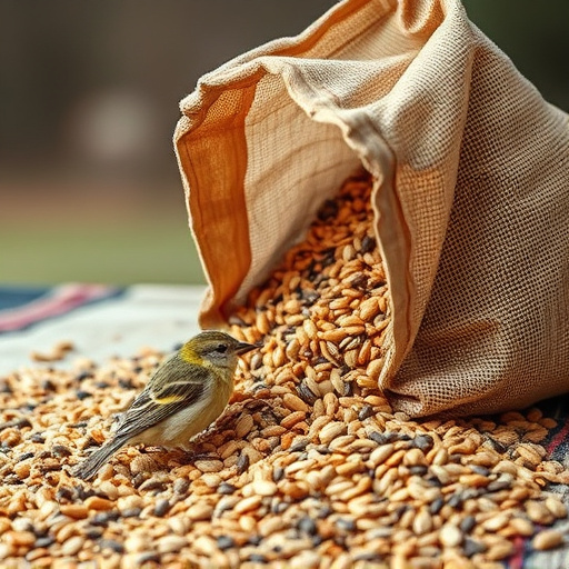 Bird seed being poured from sack