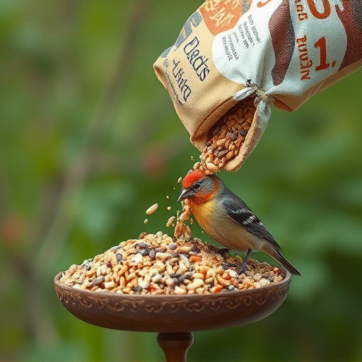 Bird seed being poured from sack