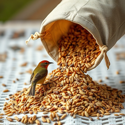 Bird seed being poured from sack