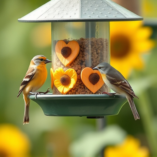 Birds feeding on sunflower hearts feeder