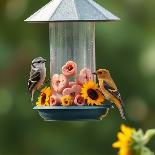 Birds feeding on sunflower hearts feeder