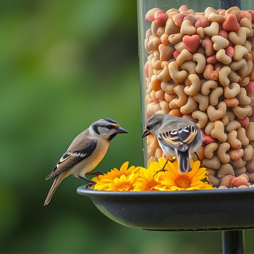 Birds feeding on sunflower hearts feeder