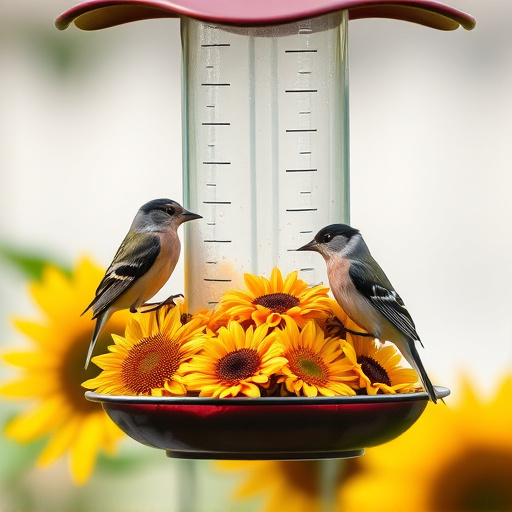 Birds feeding on sunflower hearts feeder