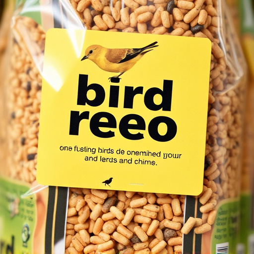 Close-up of labelled bird feed packaging