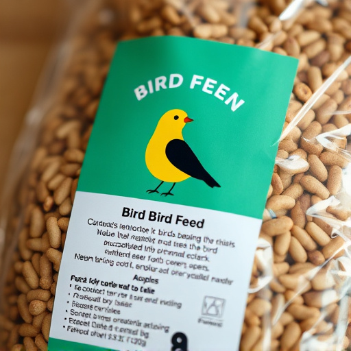 Close-up of labelled bird feed packaging