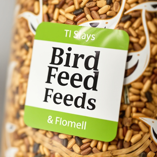 Close-up of labelled bird feed packaging