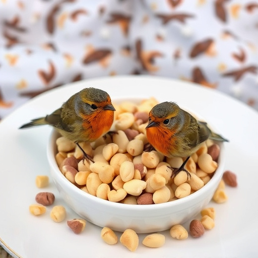 Crushed peanuts served for garden robins