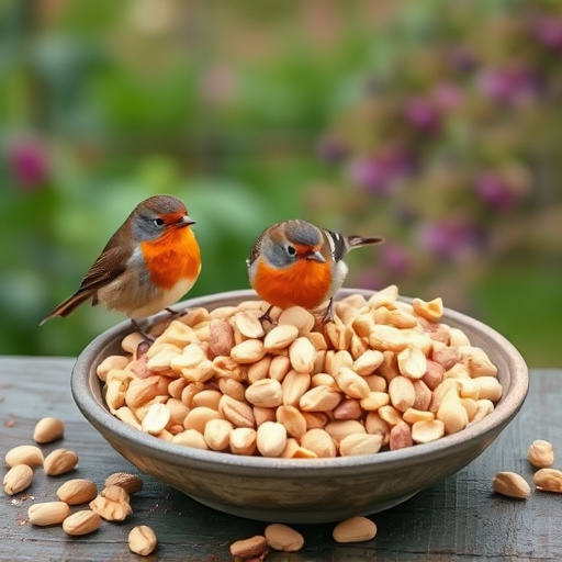 Crushed peanuts served for garden robins