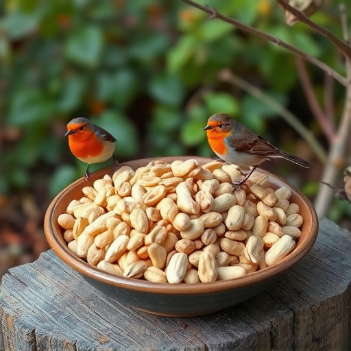 Crushed peanuts served for garden robins