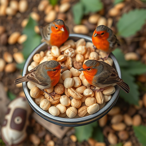 Crushed peanuts served for garden robins