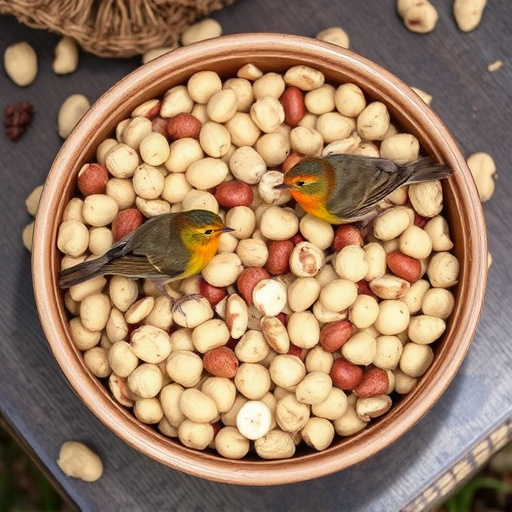 Crushed peanuts served for garden robins