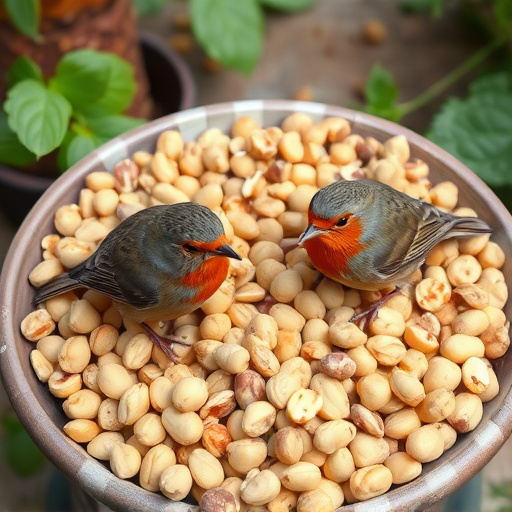 Crushed peanuts served for garden robins