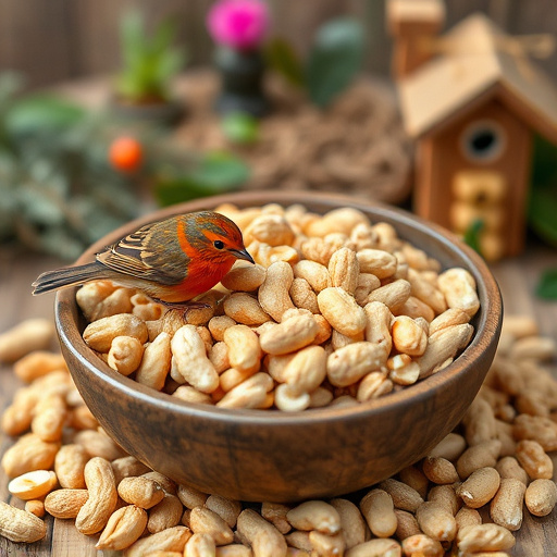 Crushed peanuts served for garden robins