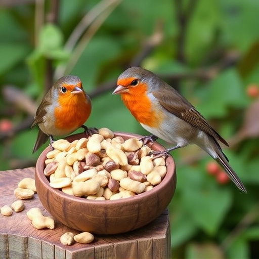 Crushed peanuts served for garden robins