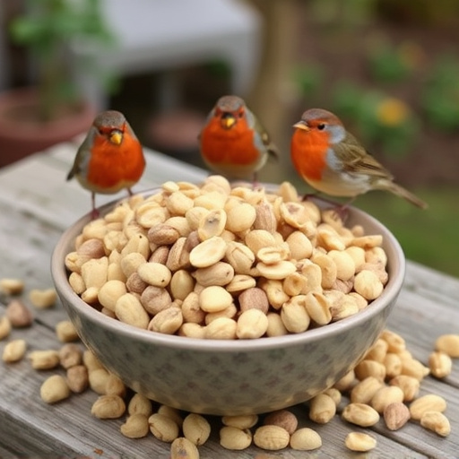 Crushed peanuts served for garden robins